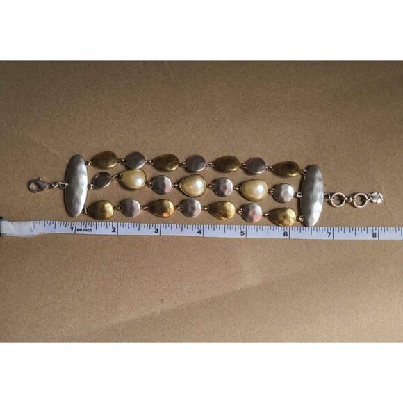 VTG Lucky BRAND Two-tone Imitation Pearl Statement Bracelets - Picture 7 of 8